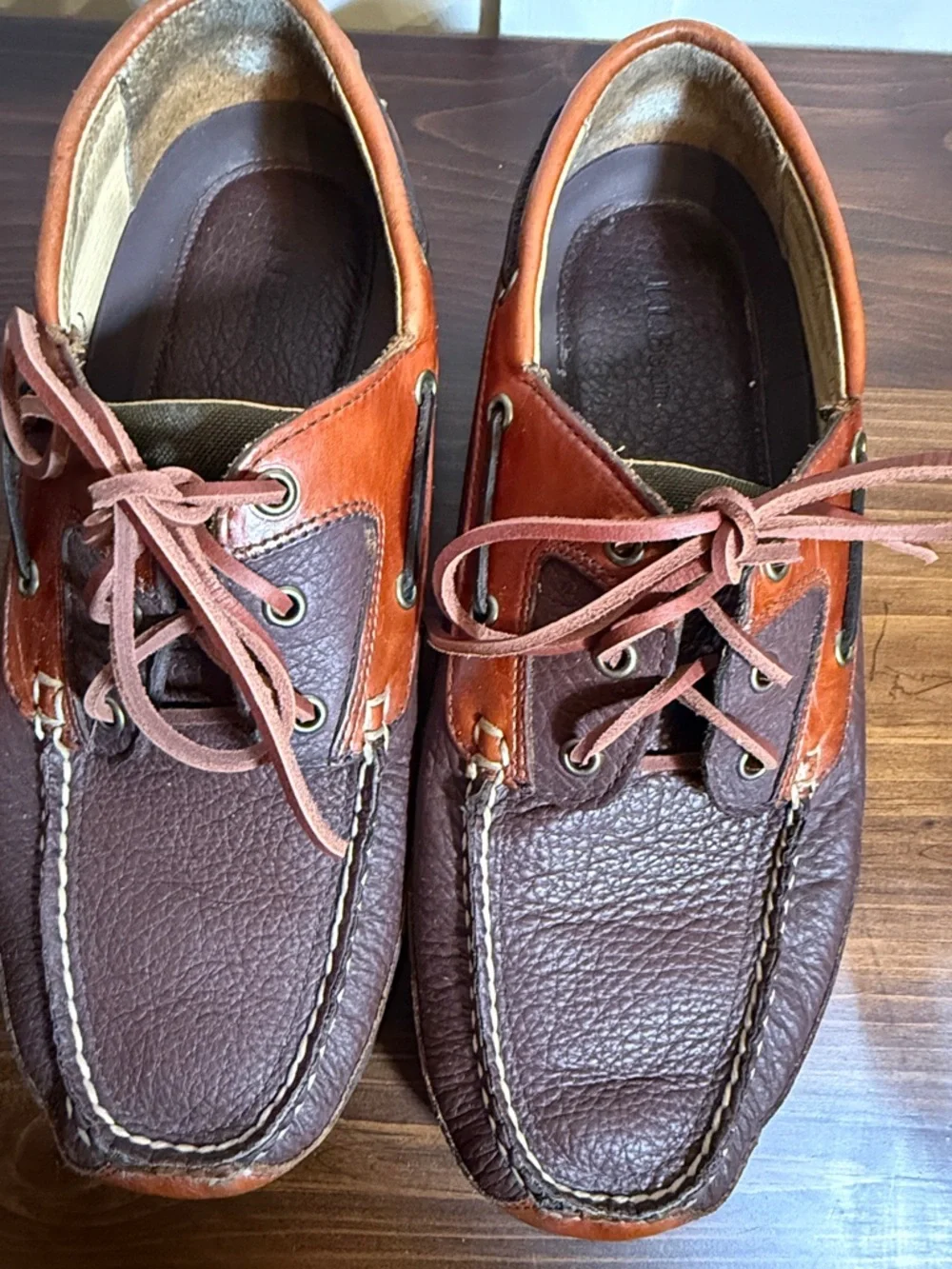 L.L. Bean Men’s Leather Boat Shoes Brown Lace Up Moc Toe Outdoor Comfort Size 11